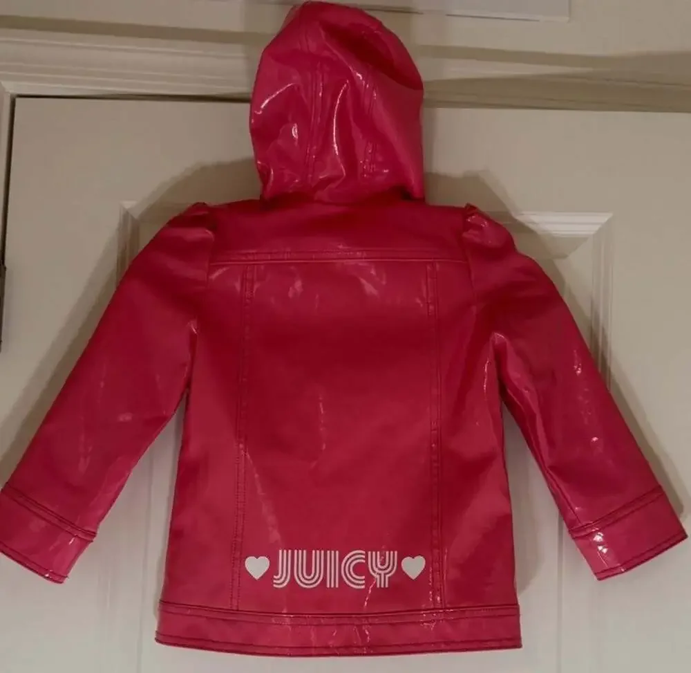 Juicy Couture Girls Pink Hooded Rain Coat Jacket Gold Buttons Size 3T